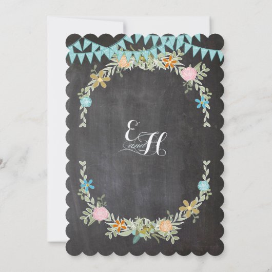 Chalkboard Mint Bunting Pennant Garland Wedding Kaart (Achterkant)