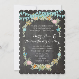 Chalkboard Mint Bunting Pennant Garland Wedding Kaart
