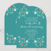 Chalkboard Mint en Coral Floral Garland Wedding Kaart (Voorkant / Achterkant)