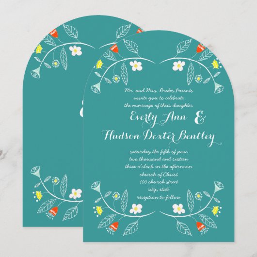 Chalkboard Mint en Coral Floral Garland Wedding Kaart (Voorkant / Achterkant)