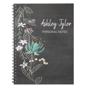 chalkboard mint floral girly gepersonaliseerd notitieboek