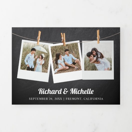 Chalkboard Mint Floral Mason Jar Lace Wedding Drieluik Uitnodiging (Cover)