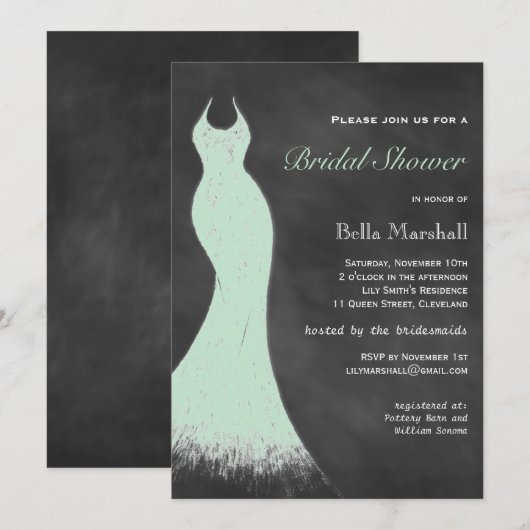 Chalkboard Mint Green Bridal Shower Invitation Kaart (Voorkant / Achterkant)