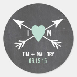 Chalkboard Mint Heart + Arrow | Weddenschappen Ronde Sticker