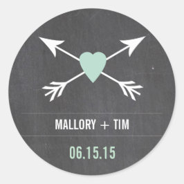 Chalkboard Mint Heart + Arrow | Weddenschappen Ronde Sticker