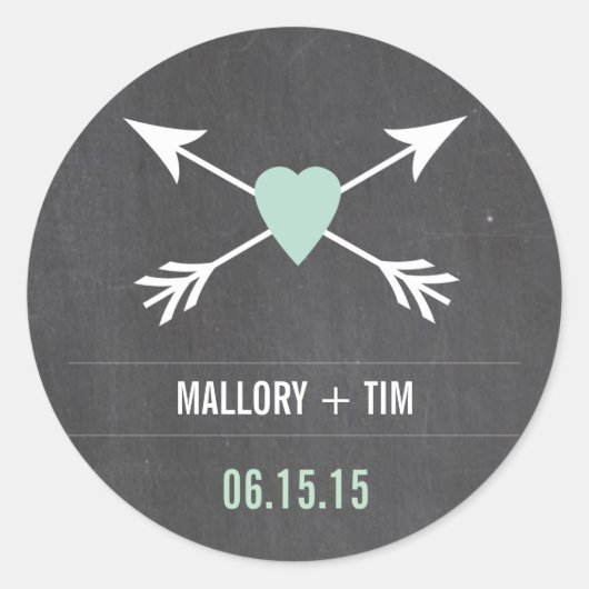 Chalkboard Mint Heart + Arrow | Weddenschappen Ronde Sticker (Voorkant)