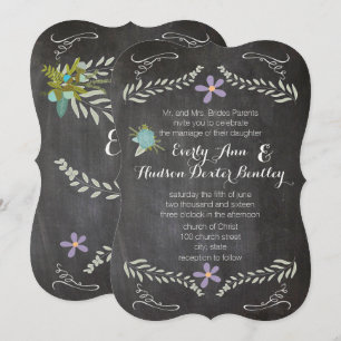 Chalkboard Mint Lila Aqua Floral Garland Wedding Kaart