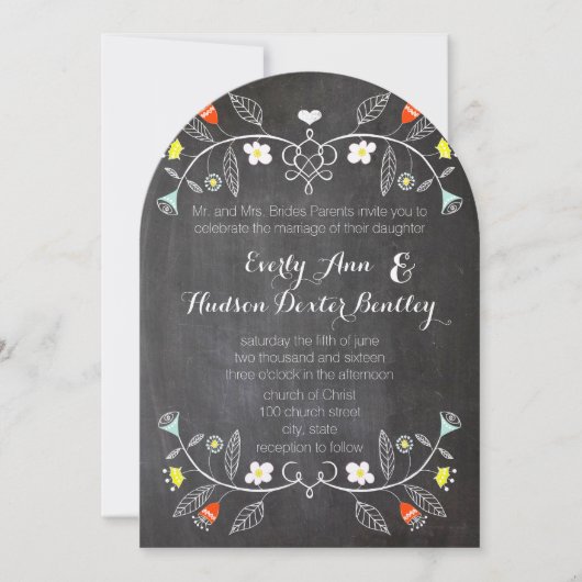 Chalkboard Mint Oranje Floral Garland Wedding Kaart (Voorkant)