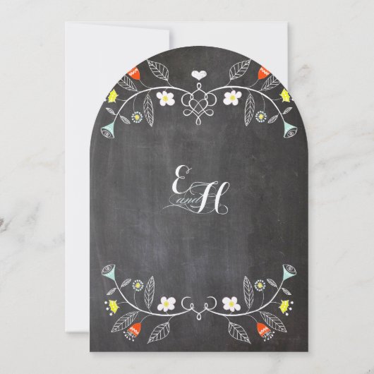 Chalkboard Mint Oranje Floral Garland Wedding Kaart (Achterkant)