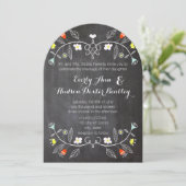 Chalkboard Mint Oranje Floral Garland Wedding Kaart (Staand voorkant)
