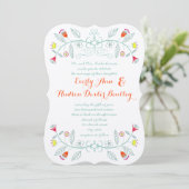 Chalkboard Mint Oranje Red Floral Garland Wedding Kaart (Staand voorkant)