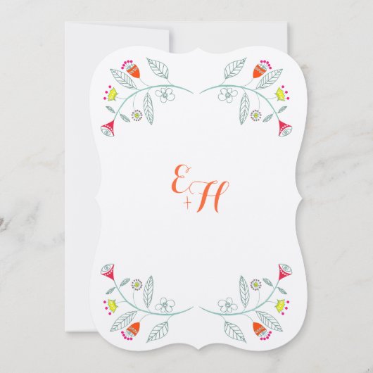 Chalkboard Mint Oranje Red Floral Garland Wedding Kaart (Achterkant)