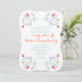 Chalkboard Mint Oranje Red Floral Garland Wedding Kaart (Staand voorkant)