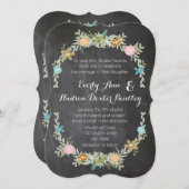 Chalkboard Mint Pink Aqua Floral Garland Wedding Kaart (Voorkant / Achterkant)