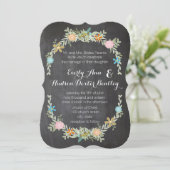 Chalkboard Mint Pink Aqua Floral Garland Wedding Kaart (Staand voorkant)