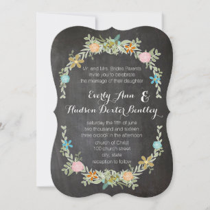 Chalkboard Mint Pink Aqua Floral Garland Wedding Kaart