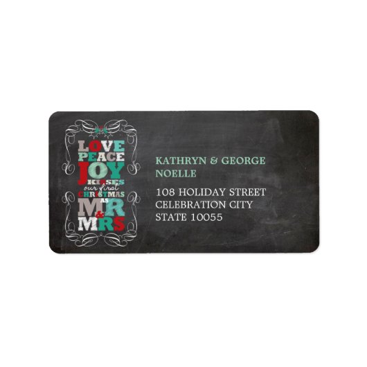 Chalkboard Mistletoe 1e kerstadres Etiket (Voorkant)