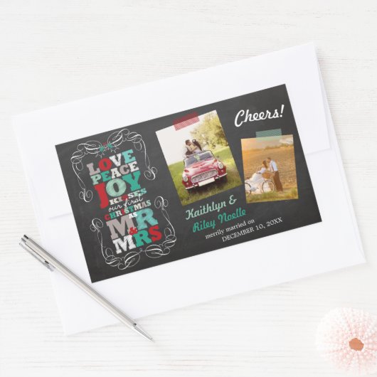 Chalkboard Mistletoe  Eerste Kerstfoto Rechthoekige Sticker (Envelop)