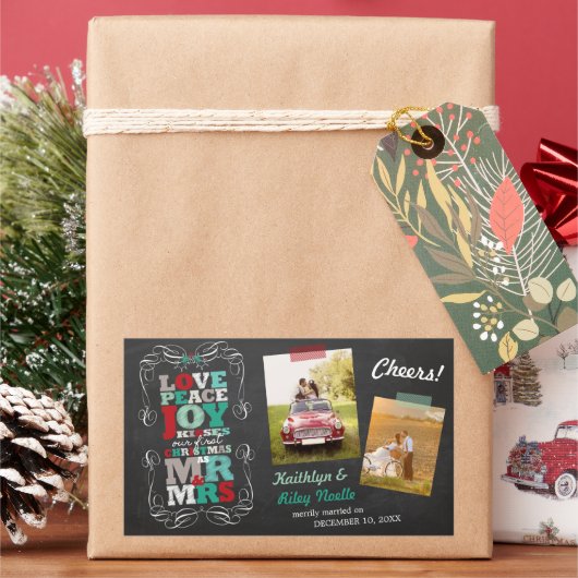 Chalkboard Mistletoe Eerste Kerstfoto Rechthoekige Sticker (Feestdagen)