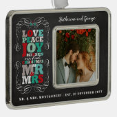 Chalkboard Mistletoe  Eerste Kerstfoto Verzilverd Omlijst Ornament (Rechts)