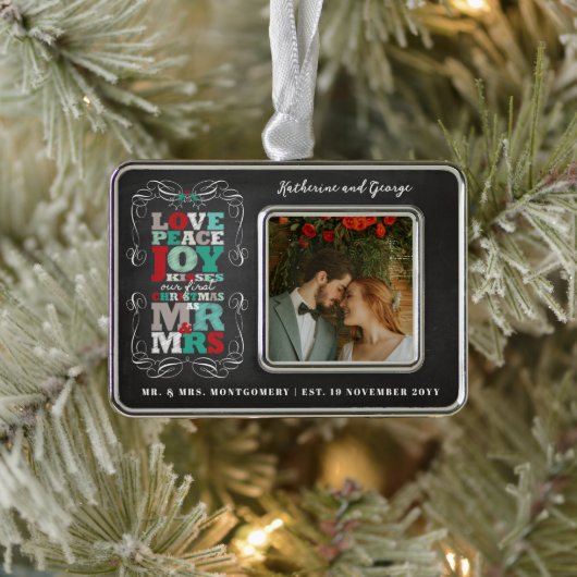 Chalkboard Mistletoe  Eerste Kerstfoto Verzilverd Omlijst Ornament (Boom)