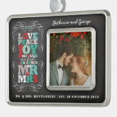 Chalkboard Mistletoe  Eerste Kerstfoto Verzilverd Omlijst Ornament (Links)