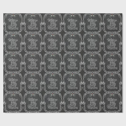 Chalkboard Mistletoes White Script Merry Kerstmis Cadeaupapier (Vlak)