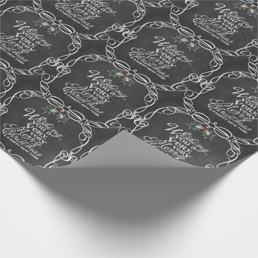 Chalkboard Mistletoes White Script Merry Kerstmis Cadeaupapier (Hoek)