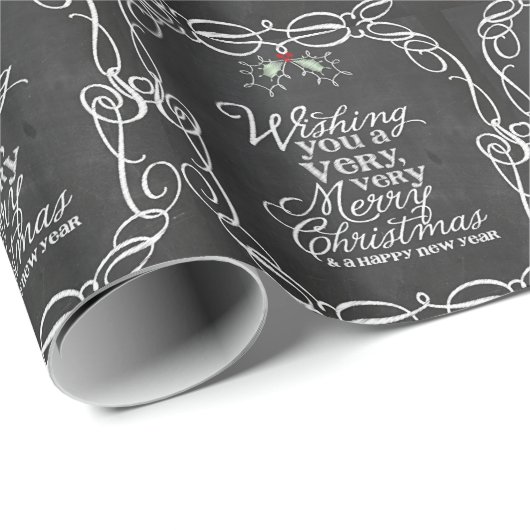 Chalkboard Mistletoes White Script Merry Kerstmis Cadeaupapier (Rol Hoek)