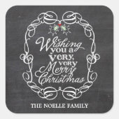 Chalkboard Mistletoes White Script Merry Kerstmis Vierkante Sticker (Voorkant)