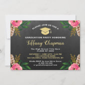 Chalkboard Modern Floral Graduation party Kaart (Voorkant)