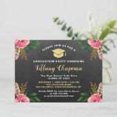 Chalkboard Modern Floral Graduation party Kaart (Staand voorkant)