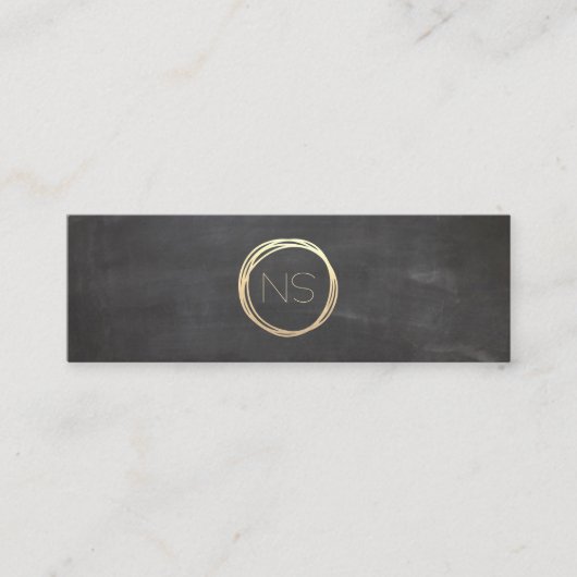 Chalkboard Modern Gold Circle Accent Monogram Mini Visitekaartje (Voorkant)