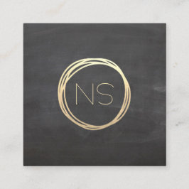 Chalkboard Modern Gold Circle Accent Monogram Vierkante Visitekaartje
