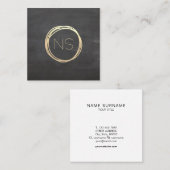 Chalkboard Modern Gold Circle Accent Monogram Vierkante Visitekaartje (Voorkant / Achterkant)