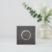 Chalkboard Modern Gold Circle Accent Monogram Vierkante Visitekaartje (Staand voorkant)