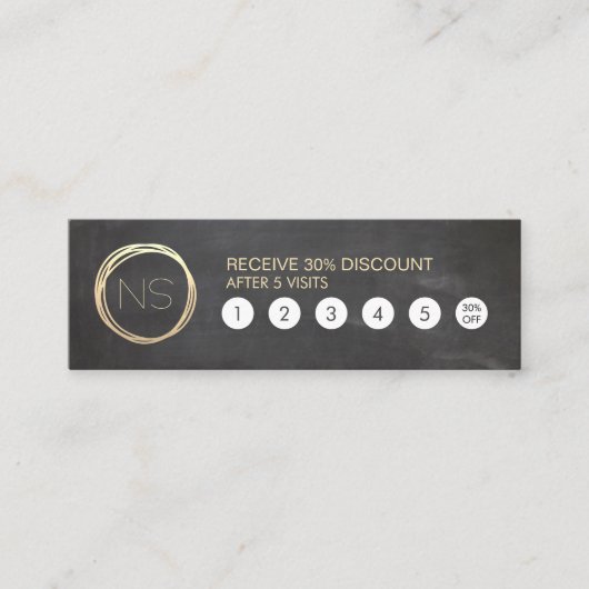 Chalkboard Modern Gold Circle Monogram Loyalty Mini Visitekaartje (Voorkant)