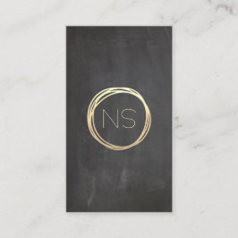 Chalkboard Modern Gold Circle Monogram verticaal Visitekaartje