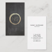 Chalkboard Modern Gold Circle Monogram verticaal Visitekaartje (Voorkant / Achterkant)