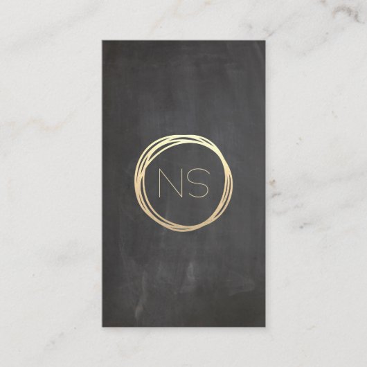 Chalkboard Modern Gold Circle Monogram verticaal Visitekaartje (Voorkant)
