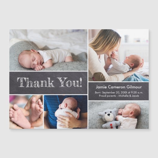 Chalkboard Modern Photos Boy Baby shower Dank u (Voorkant)