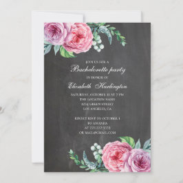 Chalkboard modern roze bloemen vrijgezellenfeest kaart