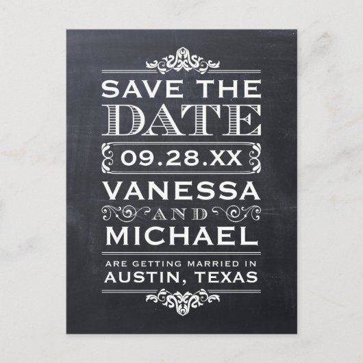 Chalkboard Modern Sla de datum op Aankondigingskaart (Voorkant)