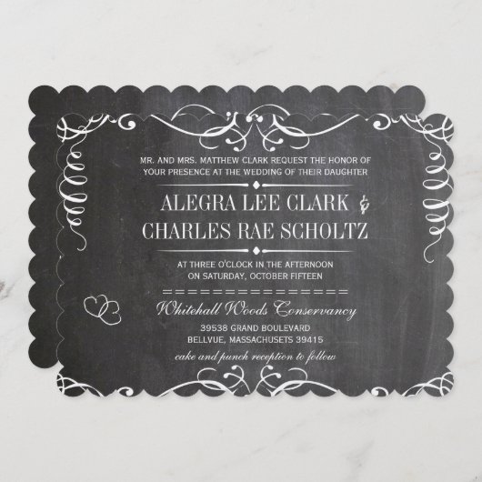 Chalkboard Modern  Typografie Invite Kaart (Voorkant / Achterkant)