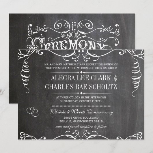 Chalkboard Modern  Typografie Invite Kaart (Voorkant / Achterkant)