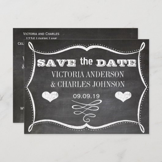 Chalkboard Modern  Typografie Save the Date Aankondigingskaart (Voorkant / Achterkant)