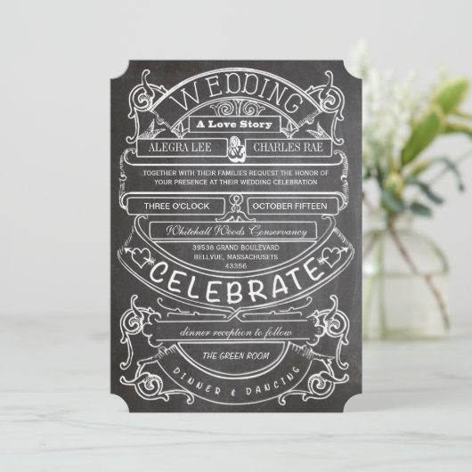 Chalkboard  Modern Typography Wedding Kaart (Staand voorkant)