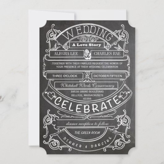 Chalkboard Modern Typography Wedding Kaart (Voorkant)