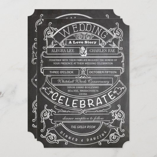 Chalkboard Modern Typography Wedding Kaart (Voorkant / Achterkant)