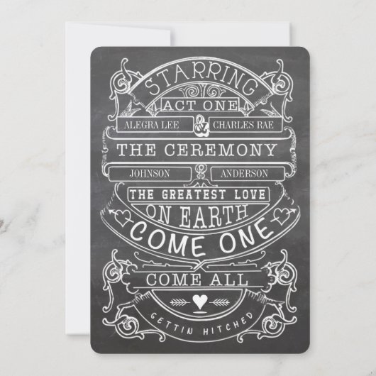 Chalkboard  Modern Typography Wedding Kaart (Achterkant)